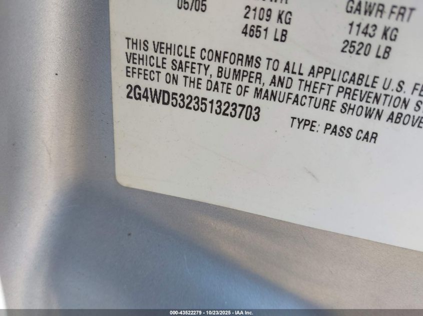 2005 Buick Lacrosse Cxl VIN: 2G4WD532351323703 Lot: 43522279