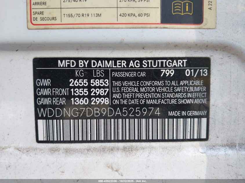 2013 MERCEDES-BENZ S 550 WDDNG7DB9DA525974