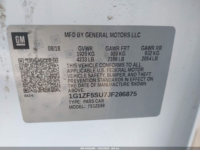 2018 CHEVROLET MALIBU HYBRID 1G1ZF5SU7JF286875