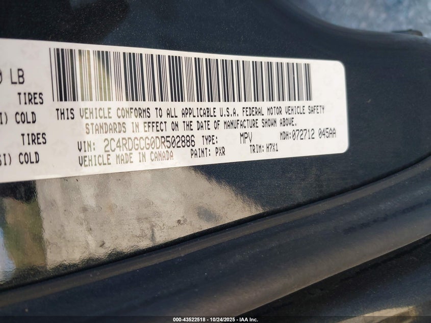 2013 DODGE GRAND CARAVAN SXT 2C4RDGCG0DR502886