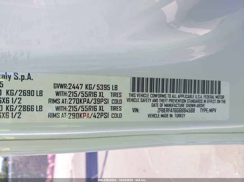 2016 RAM PROMASTER CITY TRADESMAN ZFBERFAT6G6B84588