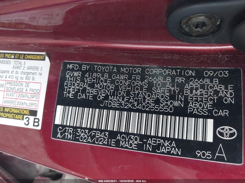 JTDBE32K340255550 2004 TOYOTA CAMRY photo no. 9