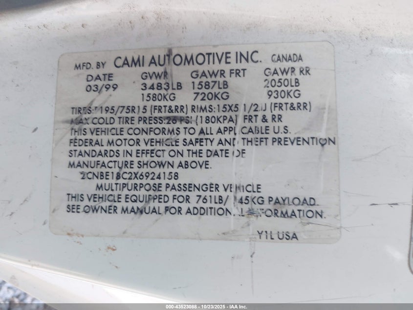 2CNBE18C2X6924158 1999 CHEVROLET TRACKER photo no. 9