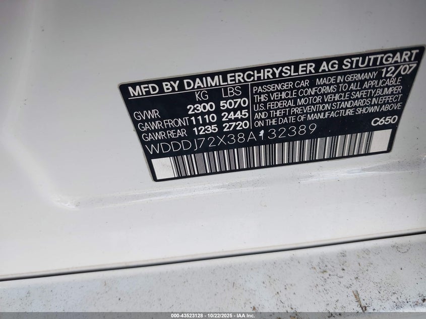 WDDDJ72X38A132389 2008 MERCEDES-BENZ CLS-KLASSE photo no. 9