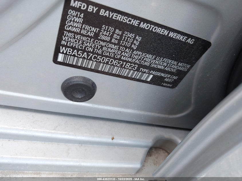 2015 BMW 528I XDRIVE WBA5A7C50FD621823