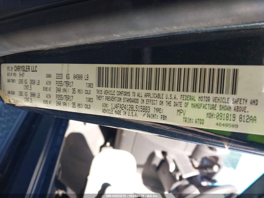 2008 Jeep Wrangler X VIN: 1J4FA24128L515883 Lot: 43523219