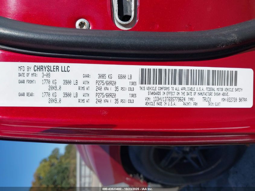 2009 Dodge Ram 1500 Laramie VIN: 1D3HV13T69S779624 Lot: 43523480