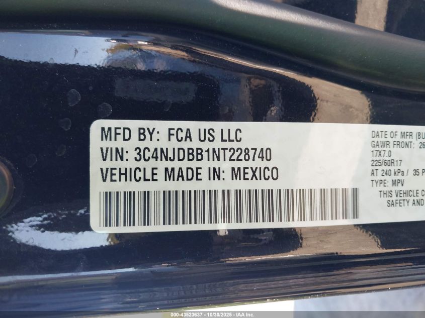 2022 Jeep Compass Latitude 4X4 VIN: 3C4NJDBB1NT228740 Lot: 43523637