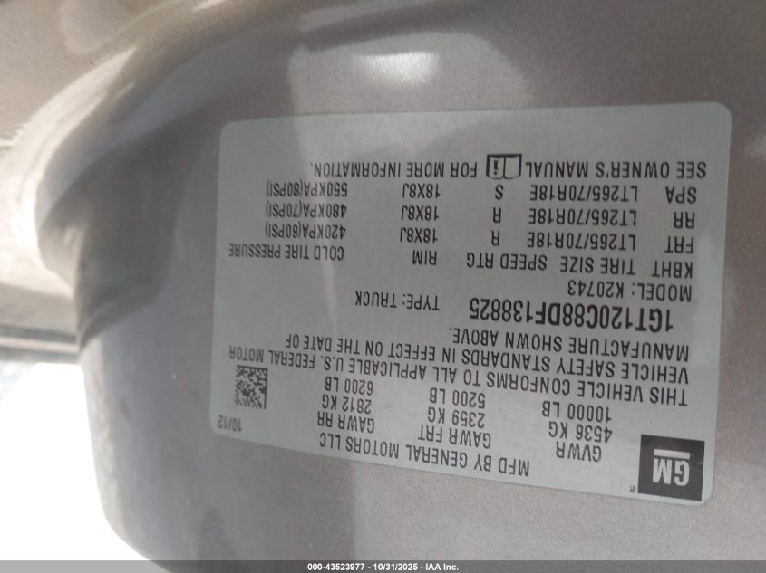 2013 GMC Sierra 2500Hd Sle VIN: 1GT120C88DF138825 Lot: 43523977