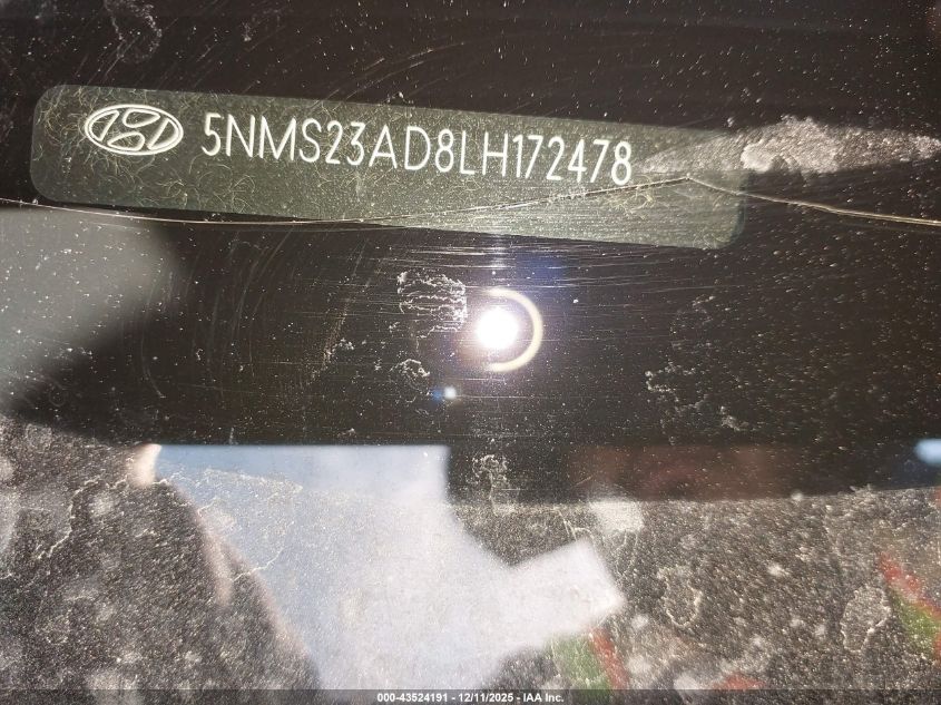 2020 Hyundai Santa Fe Se VIN: 5NMS23AD8LH172478 Lot: 43524191
