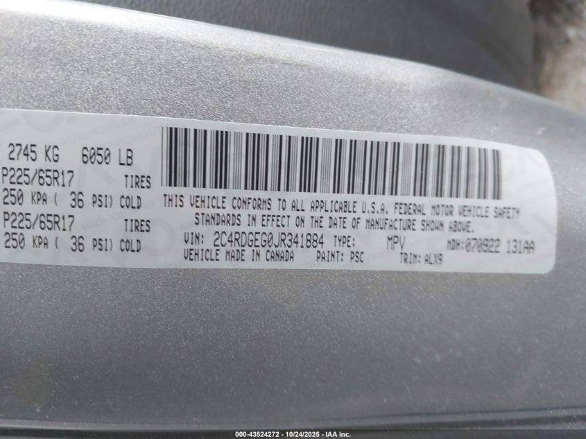 2018 DODGE GRAND CARAVAN GT 2C4RDGEG0JR341884