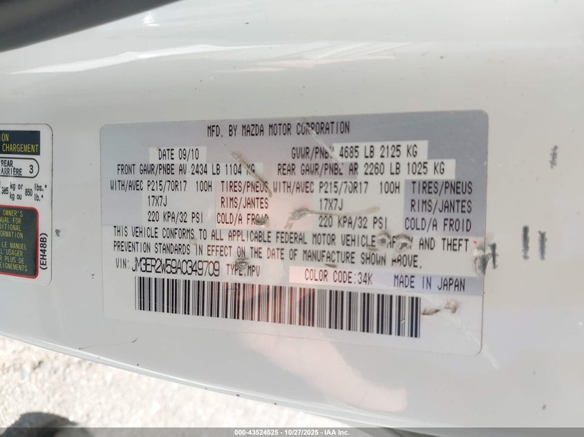 JM3ER2W59A0349709 2010 MAZDA CX-7 photo no. 9