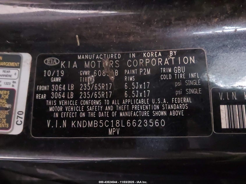 2020 KIA SEDONA LX KNDMB5C18L6623560