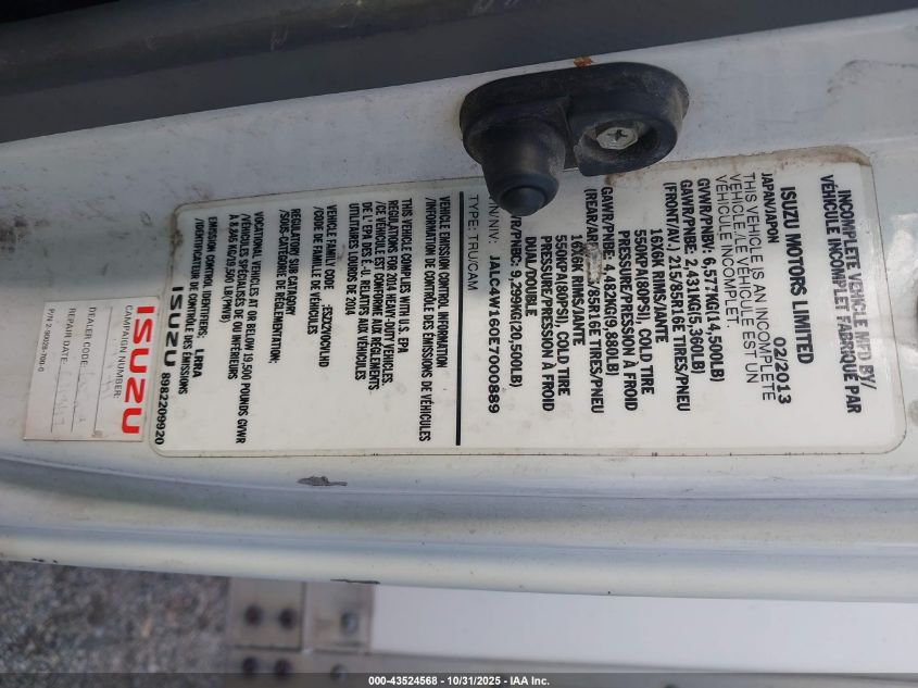 2014 Isuzu Npr Hd Dsl Reg At VIN: JALC4W160E7000889 Lot: 43524568