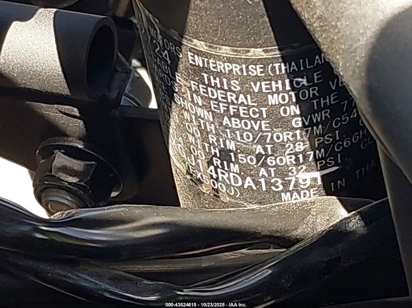 2024 Kawasaki Ex500 A/B VIN: ML5EXGJ14RDA13791 Lot: 43524615