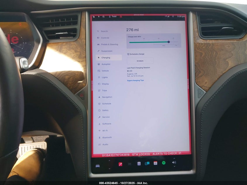 2019 Tesla Model S 100D/75D/Long Range/Standard Range VIN: 5YJSA1E27KF343818 Lot: 43524645