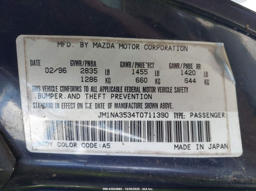 1996 Mazda Mx-5 Miata VIN: JM1NA3534T0711390 Lot: 43524965