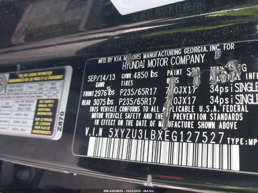 2014 HYUNDAI SANTA FE SPORT 2.4L 5XYZU3LBXEG127527