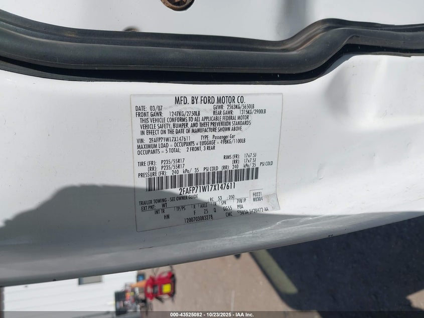 2007 Ford Crown Victoria Police/Police Interceptor VIN: 2FAFP71W17X147611 Lot: 43525082