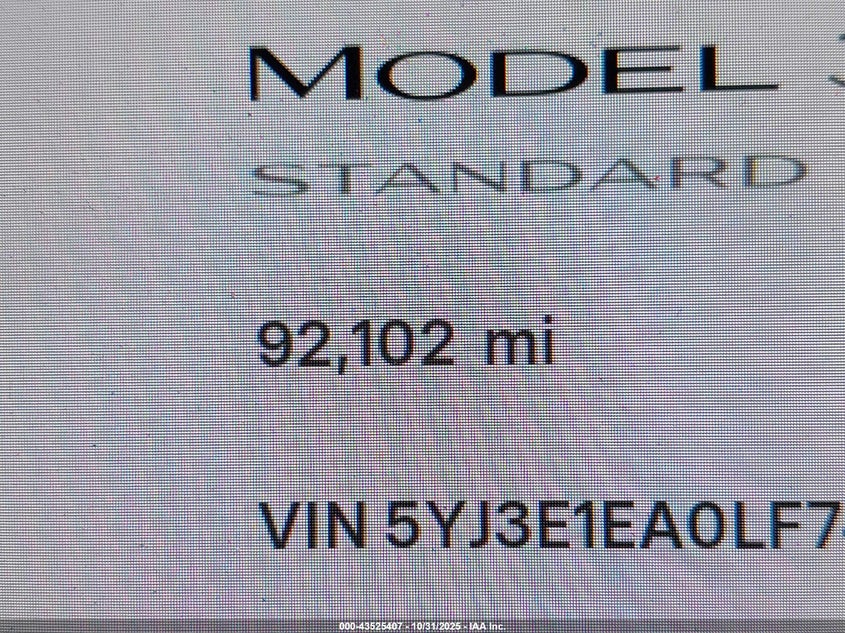 2020 Tesla Model 3 Standard Range Plus Rear-Wheel Drive/Standard Range Rear-Wheel Drive VIN: 5YJ3E1EA0LF745195 Lot: 43525407