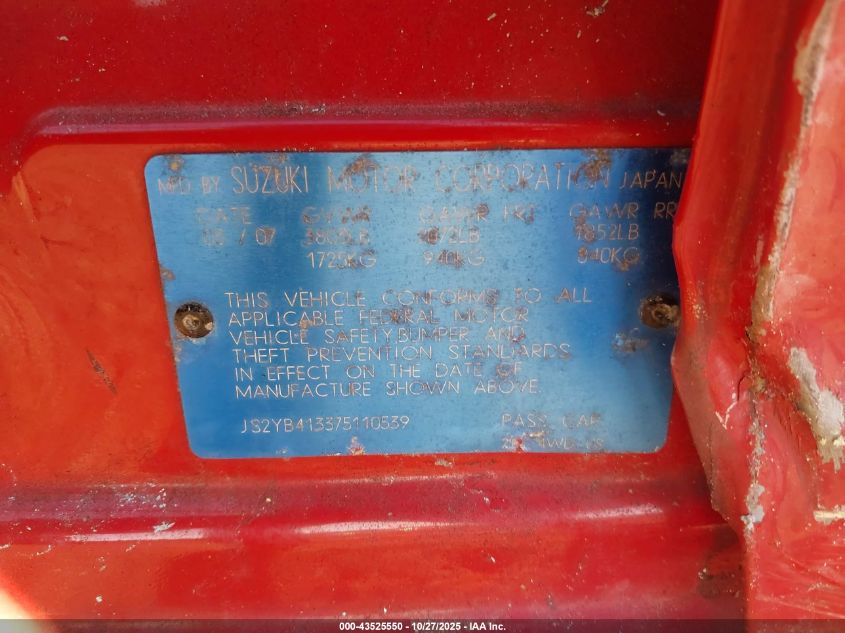 2007 Suzuki Sx4 Convenience/Rally VIN: JS2YB413375110539 Lot: 43525550