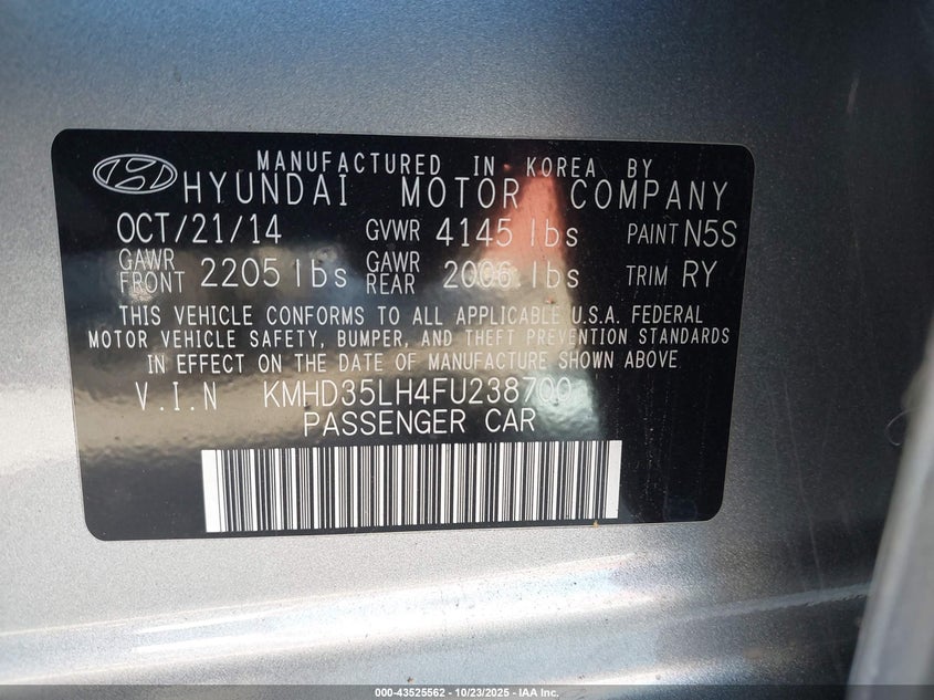 2015 HYUNDAI ELANTRA GT KMHD35LH4FU238700