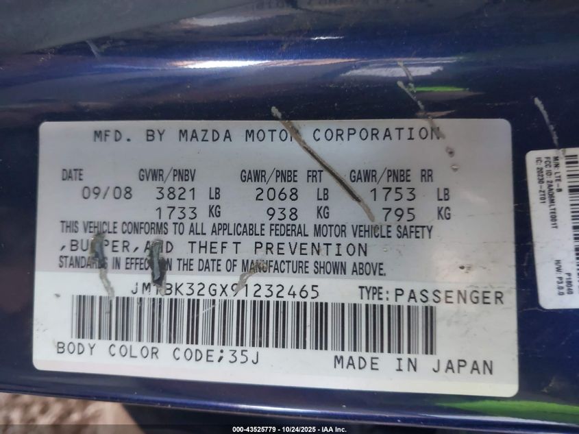 2009 Mazda Mazda3 I VIN: JM1BK32GX91232465 Lot: 43525779