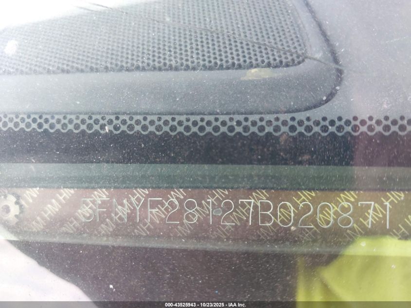 2007 Honda Pilot Lx VIN: 5FNYF28127B020871 Lot: 43525943