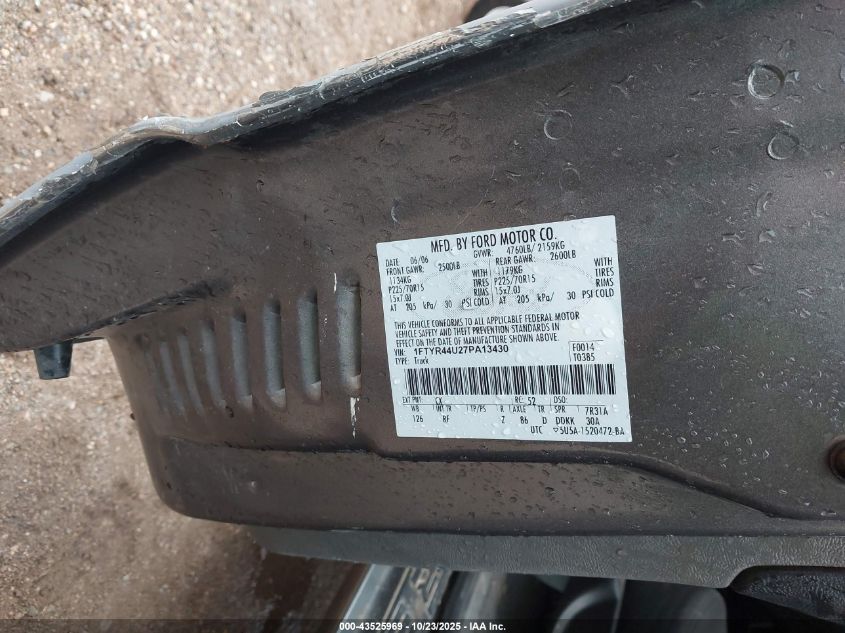2007 Ford Ranger Sport/Stx/Xlt VIN: 1FTYR44U27PA13430 Lot: 43525969