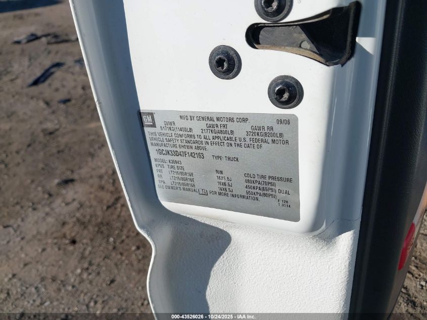 2007 Chevrolet Silverado 3500 Classic Lt1 VIN: 1GCJK33D47F142163 Lot: 43526026