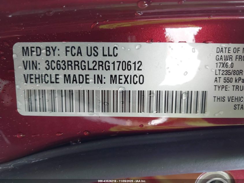 2024 Ram 3500 Tradesman 4X4 8' Box VIN: 3C63RRGL2RG170612 Lot: 43526216