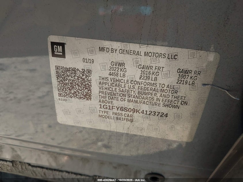 2019 CHEVROLET BOLT EV LT 1G1FY6S09K4123724