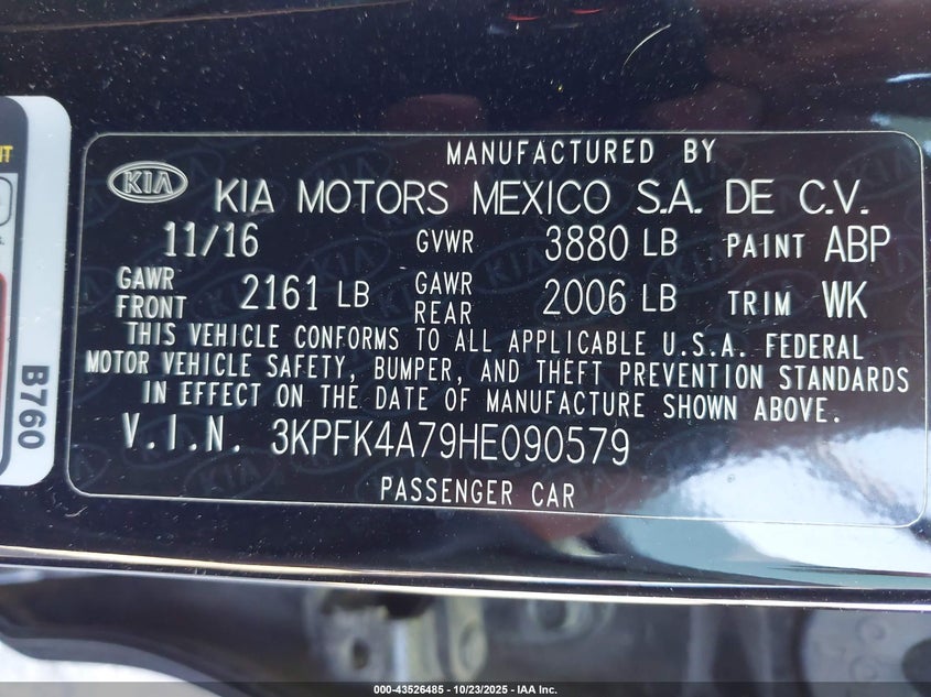 2017 KIA FORTE LX 3KPFK4A79HE090579