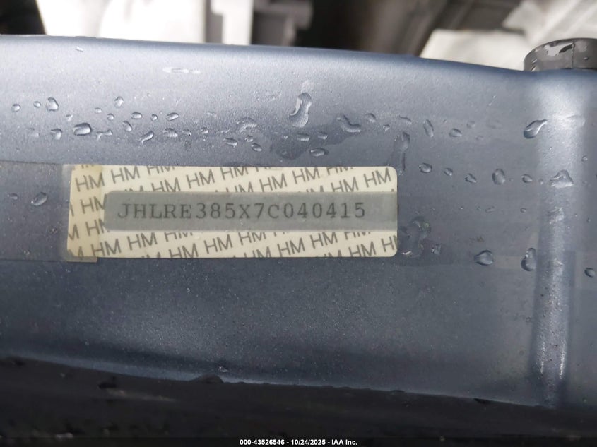 2007 Honda Cr-V Ex VIN: JHLRE385X7C040415 Lot: 43526546