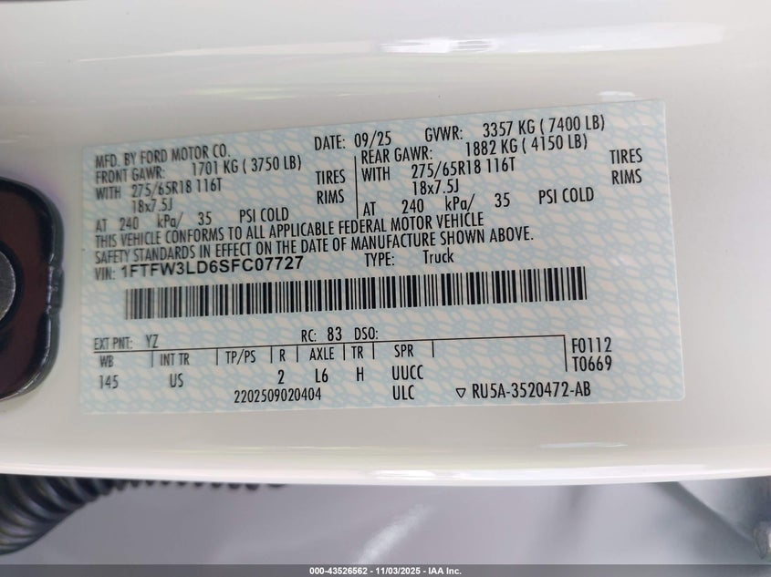 1FTFW3LD6SFC07727 2025 FORD F-150 photo no. 5