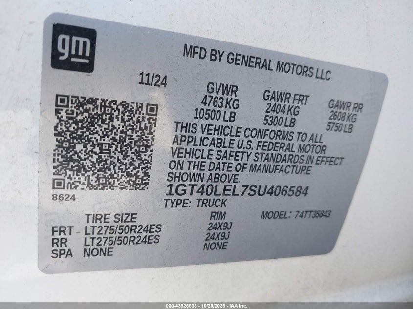 2025 GMC Sierra Ev Max Range Denali VIN: 1GT40LEL7SU406584 Lot: 43526638