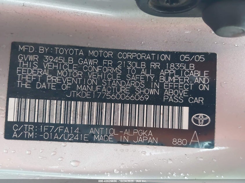 2006 Scion Tc VIN: JTKDE177560066069 Lot: 43526656