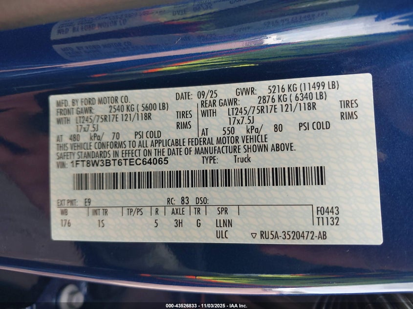 2026 Ford F-350 Xl VIN: 1FT8W3BT6TEC64065 Lot: 43526833