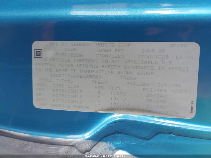 1GCDT19WOR8168225 1994 CHEVROLET S-10 PICKUP photo no. 9