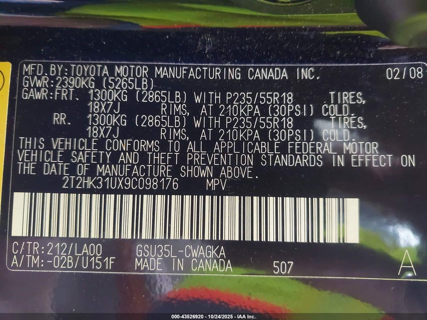 2009 Lexus Rx 350 VIN: 2T2HK31UX9C098176 Lot: 43526920