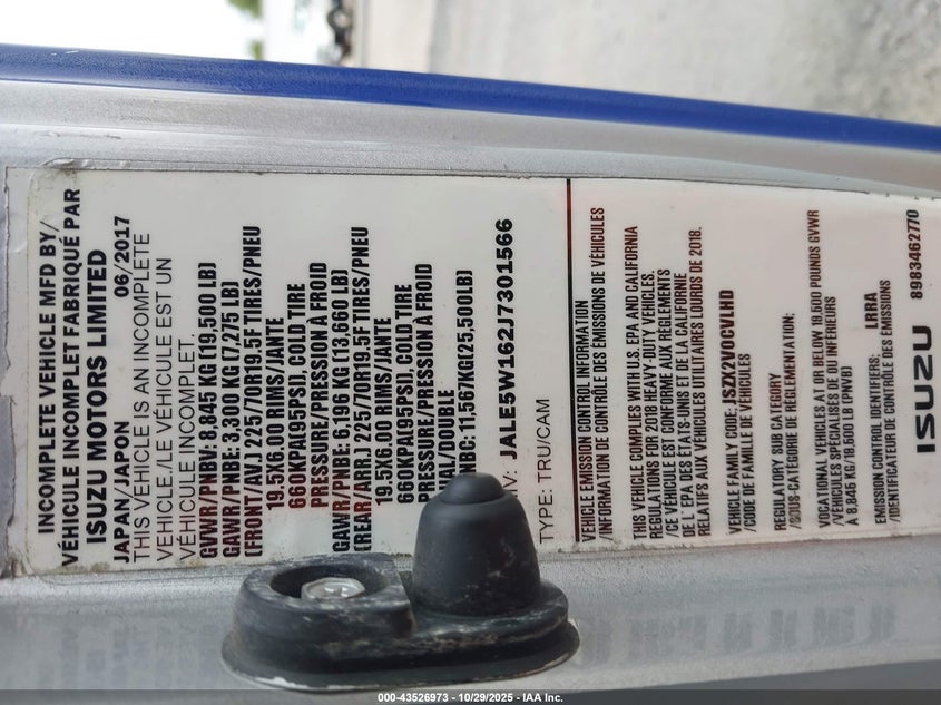 2018 Isuzu Nrr VIN: JALE5W162J7301566 Lot: 43526973