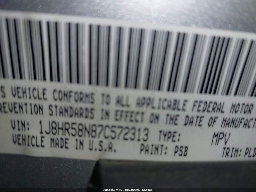 2007 Jeep Grand Cherokee Limited VIN: 1J8HR58N87C572313 Lot: 43527155