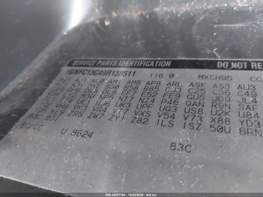 2009 Chevrolet Tahoe Ls VIN: 1GNFC13C49R138511 Lot: 43527194