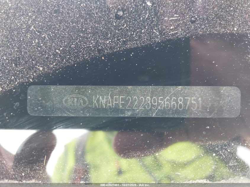 2009 Kia Spectra Ex VIN: KNAFE222395668751 Lot: 43527401