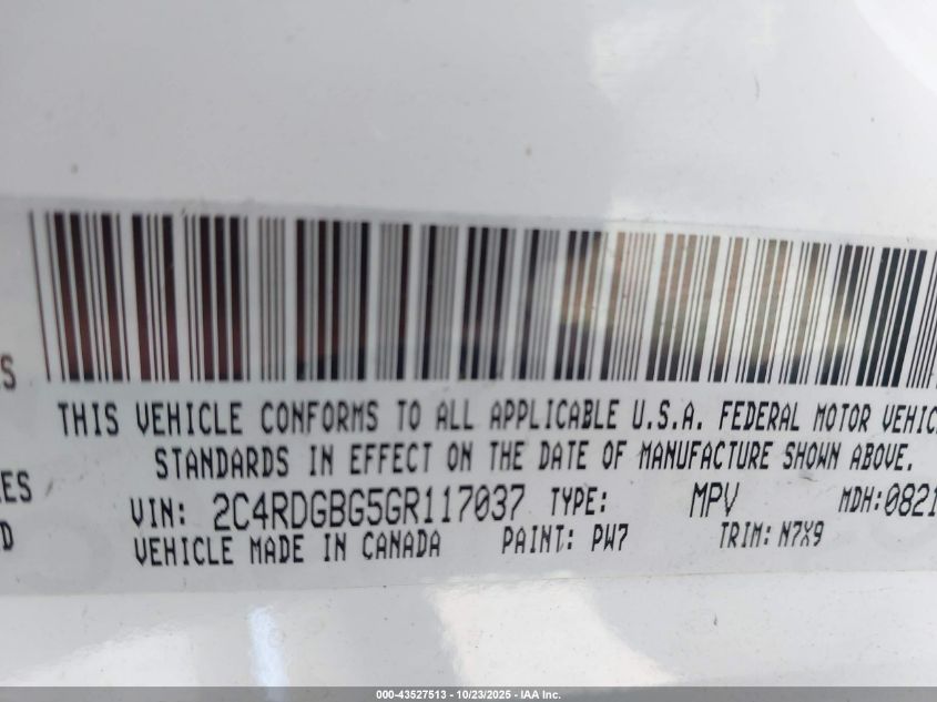 2016 Dodge Grand Caravan Se Plus VIN: 2C4RDGBG5GR117037 Lot: 43527513