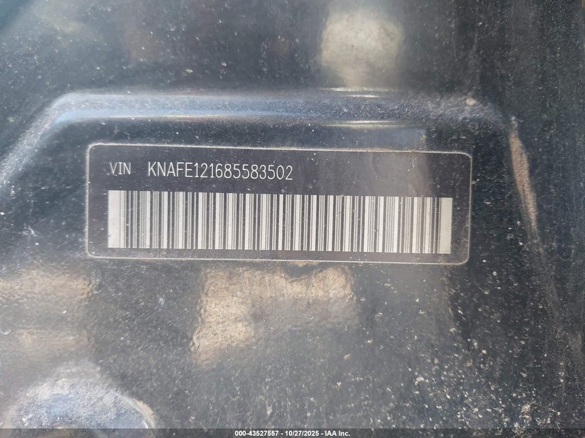 2008 Kia Spectra Ex VIN: KNAFE121685583502 Lot: 43527557