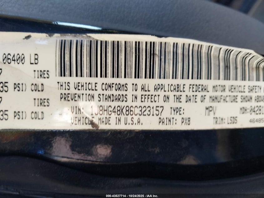 2006 Jeep Commander VIN: 1J8HG48K86C323157 Lot: 43527714