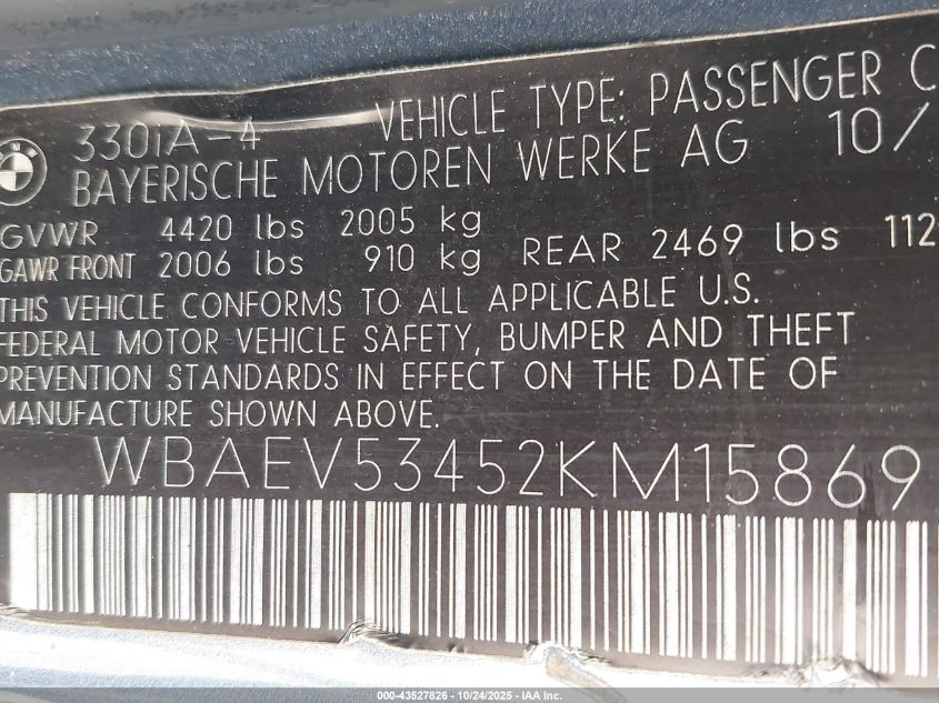 2002 BMW 330I VIN: WBAEV53452KM15869 Lot: 43527826