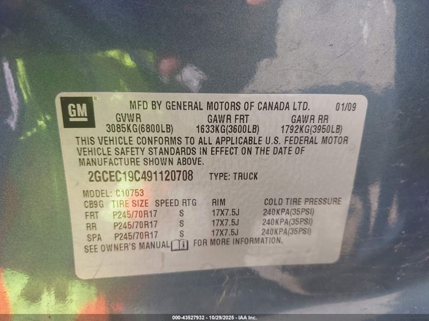 2009 Chevrolet Silverado 1500 Ls VIN: 2GCEC19C491120708 Lot: 43527932