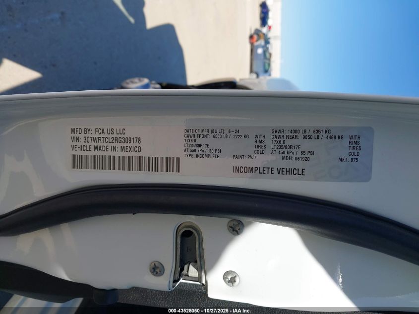 2024 Ram 3500 Chassis Tradesman/Slt/Laramie/Limited VIN: 3C7WRTCL2RG309178 Lot: 43528050